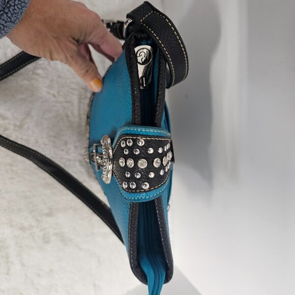 P&G Turquoise Faux Leather Western Bling Rhinestone Crossbody Bag - Picture 9 of 16